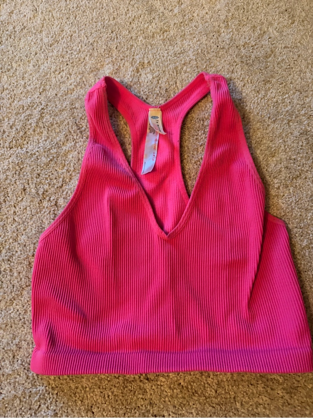 Ribbed Pink V-Neck Sports Bra Top